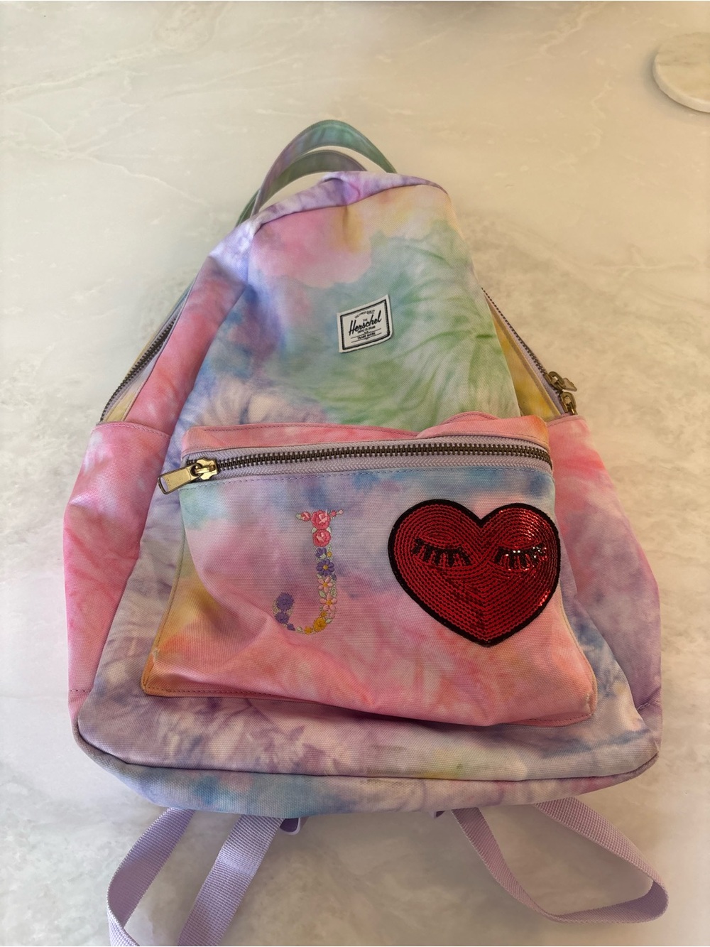 Herschel Supply Company Tie-Dye Pastel Backpack with Red Sequin Heart
